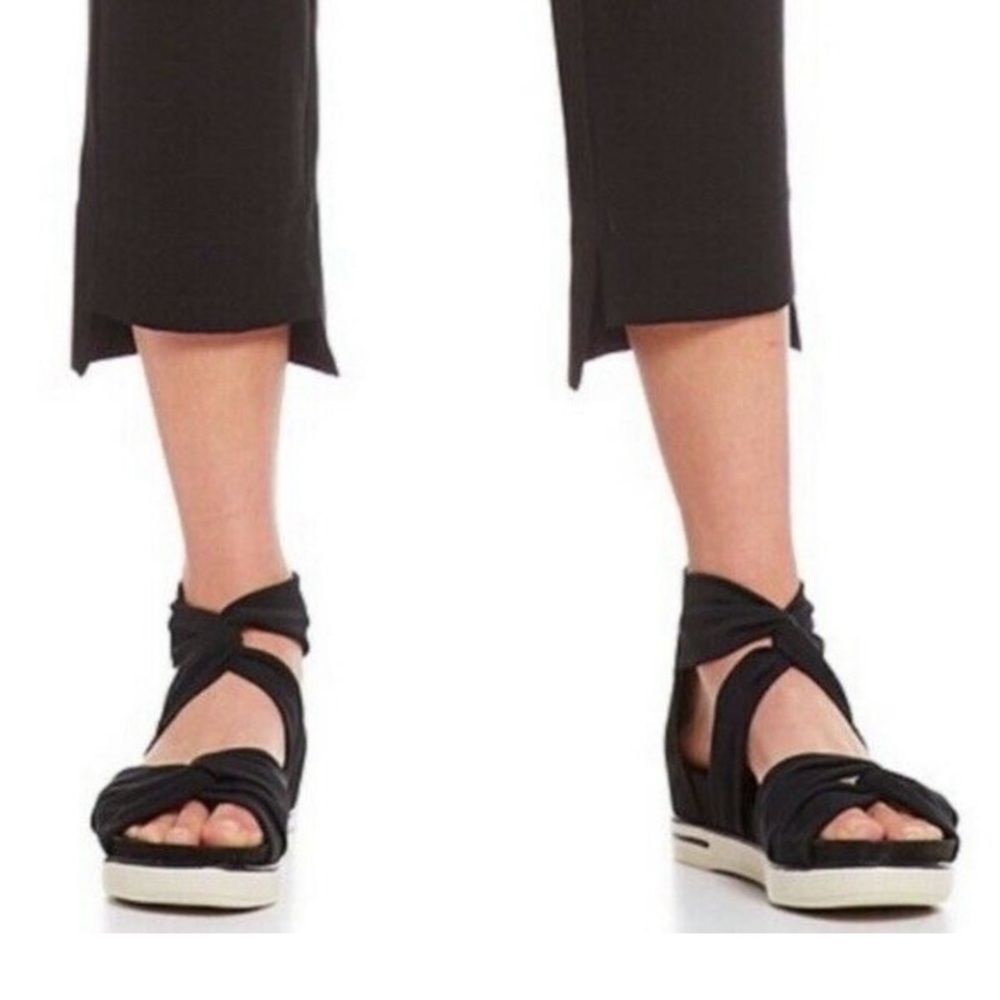 Eileen Fisher Zanya Sneaker Sandal Mesh Nubuck Leather Platform Black Size 9